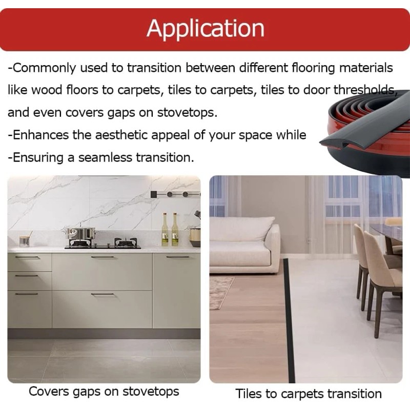 Aroilder Carpet Floor Transition Strip 10Ft, Self-Adhesive to 10Feet, Black