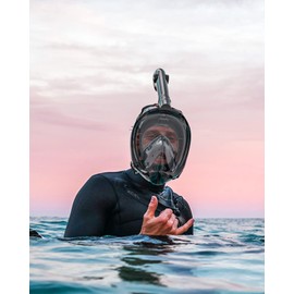 QingSong Full Face Snorkel Mask for Adults, Snorkeling Gear with Camera Mount, Foldable 180 Degree Panoramic View Snorkeling Set Anti-Fog Anti-Leak