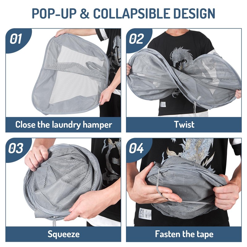 Mesh Popup Laundry Hamper 115L Foldable Laundry Basket Extra Large