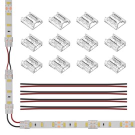 SEZO 2PIN SMD LED Strip Connector Kit LED Corner Connectors 12 Pieces 10 mm Transparent Unwired Gapless Solderless Board to Board / Board to Wire Connectors + 4 Pieces 15 cm 22AWG Extension Wire