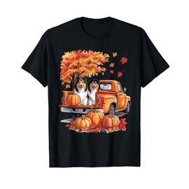 Shetland Sheepdog Dog Truck Pumpkin Autumn Fall Thanksgiving T-Shirt
