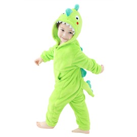 LOLANTA Boys Girls Dinosaur Costume Toddler's Dino Bodysuit Flannel Toddler One Piece Jumpsuit Kids Gifts (Green, 1-2T)