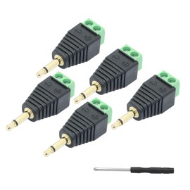 5Pcs 3.5mm Audio Terminal Block Connector, Gold Plated TS 2 Pole 1/8 inch Mono Male to 2 Pin Solderless Screw Terminal Female AUX Audio Adapter with Screwdriver