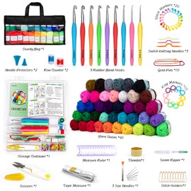 INSCRAFT 113 Piece Crochet Kit with Yarn Set– 1600 Yards Assorted Yarn for Knitting and Crochet, 73PCS Crochet Accessories Set Including Ergonomic Hooks, Knitting Needles & More Ideal Beginner Kit