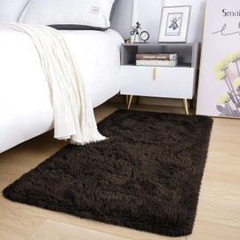 AMEHA Rugs Living Room Bedroom – Fluffy Brown Area Rugs Non-Slip – Modern Super Soft Shaggy Thick Pile Plush Carpet - Non Shedding Easy To Clean Rug, 60cm x 110cm