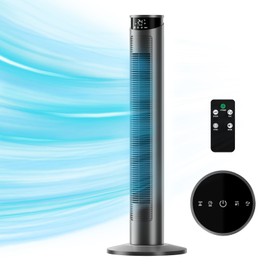 CIH Tower Fan 37 Inch,24ft/s Velocity Quiet Oscillating Bladeless Fan 6 speeds with Remote,4 Modes,LED Display,7.5H Timer,Grey Floor Standing Fan Powerful for Indoor Home Bedroom Office Room