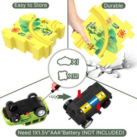 Dinosaur Puzzle Track Car Play Set, Plastic Puzzles for Kids Ages 3-5 with Car, Toddler Railcar Puzzle Board, Thinking Educational Toys for 3 4 5 6 Year Old Boys Girls, Montessori Toy Gift