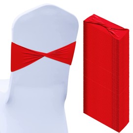Kinlop 50 Pcs Spandex Chair Sashes Bows Chair Bands Slider Sashes for Chair Covers Elastic Chair Bands Ties Without Buckle Chair Decorations for Wedding Party Events Ceremony Birthday(Red)