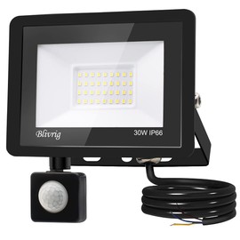 30 W LED Spotlight with Motion Sensor Outdoor, Super Bright 3500 K 3000 LM Warm White LED Floodlight with Motion Sensor, IP66 Waterproof Outdoor Floodlight for Garden, Courtyards, Garage, Hotel