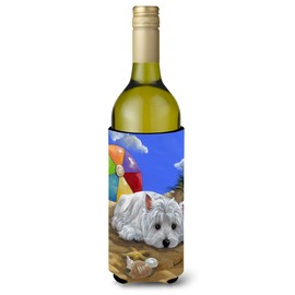 Caroline's Treasures PPP3202LITERK Westie Beach Baby Wine Bottle Hugger Bottle Cooler Sleeve Hugger Machine Washable Collapsible Insulator Beverage Insulated Holder