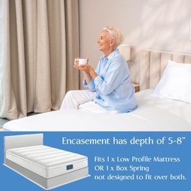 Full Size Mattress or Box Spring Encasement (5" to 8" Depth) - Low Profile Waterproof Zippered Protector Hypoallergenic Premium Bed Cover Protects from Dust Allergens