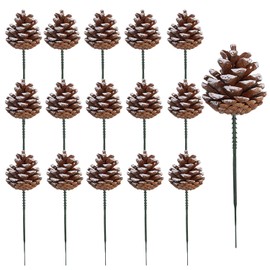 Cooraby 20 Pieces 2 Inch Christmas Natural Pine Cones Snow Tipped Natural Pine Cone with 5 Inch Green Wired Pick for Christmas Tree Decoration Home Party Holiday Decor