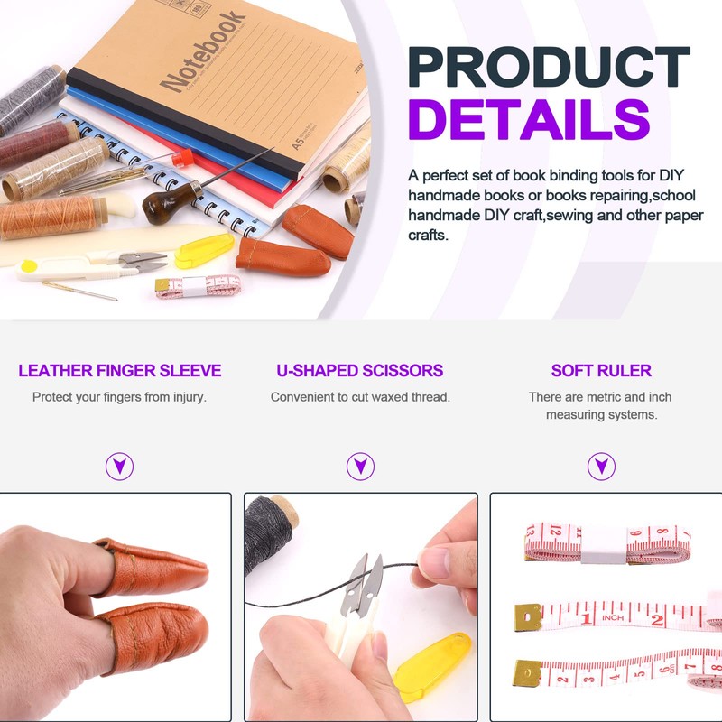 Swpeet 26Pcs Bookbinding Kits, Including Real Bone Folder Creaser, Paper
