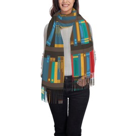 IBILIU Oversize Scarf for Women Colorful Bookshelves Library Scarf Tassel Scarves Fall Winter Shawl Wraps