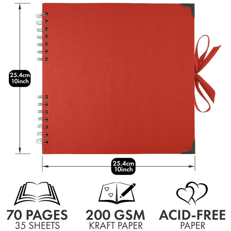 Bstorify 25.4 x 25.4 Cm Scrapbook Album 70 Pages Red