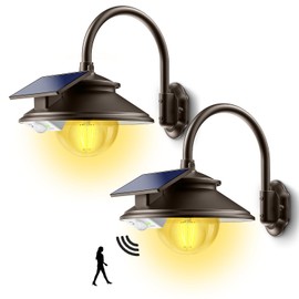 SIEDiNLAR Solar Barn Light Outdoor 3 Modes 2 Lighting, Garage Shed Light Gooseneck Farmhouse Wall Light Waterproof with Remote/Motion Sensor for Garage Barn Shed Chicken Coop Dark Bronze (2 Pack)