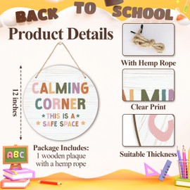 patcate Calming Corner Classroom Sign, 12x12 Inches Calming Down Corner Wood Decor for Classroom, Calm Down Decorations for Classroom Door Hanger-C13