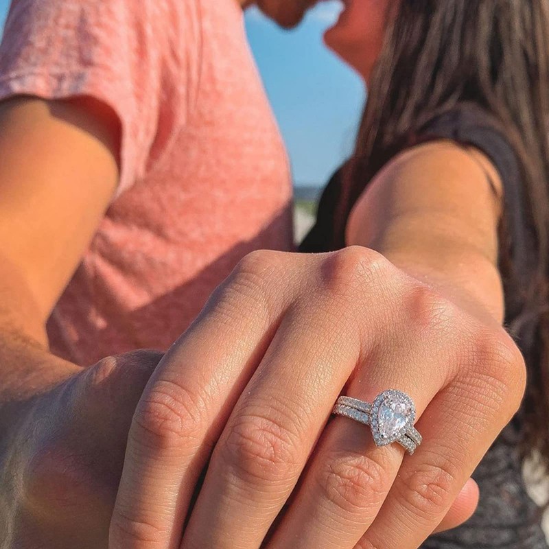 SweetJew Pear Shaped Elegant Womens Wedding Rings Bridal Set 925