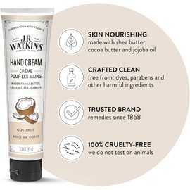 J.R. Watkins Hand Cream with Shea and Cocoa Butters, Coconut, 3.3 Ounce