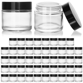 KEYWING 2 oz Small Glass Jars with Black Lids, 48 Pack Clear Glass Cosmetic Jars, Empty Sample Container with Inner Liners for Lotions, Cream, Ointments and Powders