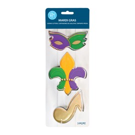 R&M Mardi Gras Cookie Cutter Gift Set. Includes Mardi Gras Mask, Fleur De Lis, and Music Note Cookie Cutter, 3-Piece Set, Silver
