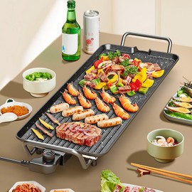 Electric Griddle 1400W Electric Barbecue Grill Hot Plate Cooking BBQ Griddle Non-Stick Table Top Grill Griddle 5-Power Adjustment for Indoor Outdoor Camping Picnic(M)