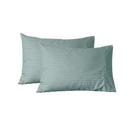 Feather & Stitch 100% Cotton King Pillow Covers Set of 2, 500TC Envelope Closure Pillowcases, Soft Luxury Damask Stripe Sateen Weave Pillow Case for Sleeping, 20x40 Inches - Granite Green
