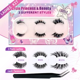 3 Pairs of Half Eyelashes, Cat Eye with Tweezers, 3 Pairs Mixed Natural Half Artificial Eyelashes, Clear Band False Eyelashes, Accent Eyelashes for Natural, Festival, Gift (3A3 Kit)