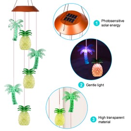 Solar Coconut Tree Pineapple LED Wind Chimes Outdoor - Waterproof Solar Powered Changing Light Color Trees Pineapples Mobile Romantic Wind-Bell for Home, Party, Festival Decor, Night Garden Decoration