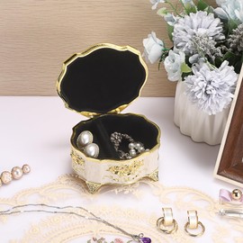 SUMNACON Metal Music Box Musical Jewelry Holder Keepsake Case, Beige Gold Vintage Musical Box Organizer Polygon Shape Rose Embossed Decorative Organizer for Birthday Wedding (Tune:You Are My Sunshine)