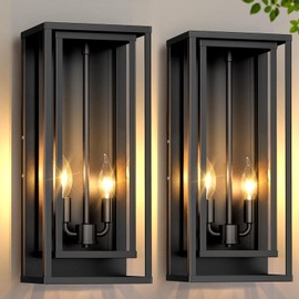 2-Pack Outdoor Wall Lanterns, 18” Exterior Waterproof Sconce with Glass Shades, Matte Black Porch Lights, Anti-Rust E12 Modern Lighting Fixtures for Patio Garage Entryway Front Door