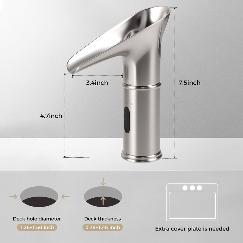 Gangang LED Waterfall Bathroom Touchless Faucet Brush Nickle Automatic Motion
