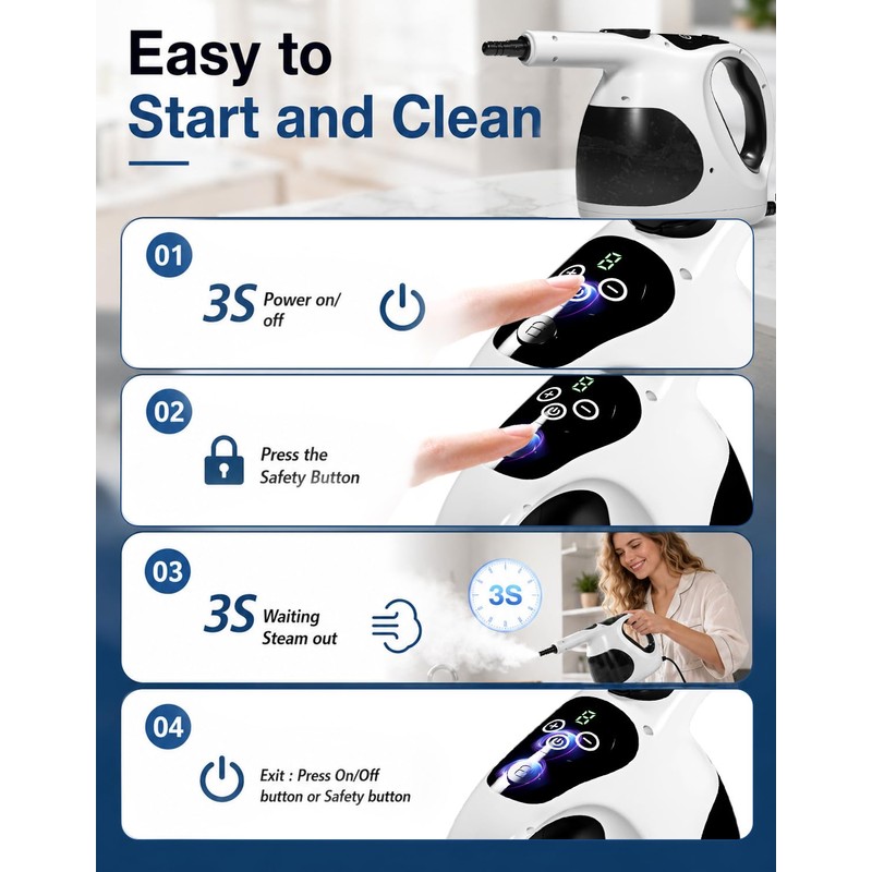 Handheld Steam Cleaner for Home, 3s Fast Heat, Lightweight with