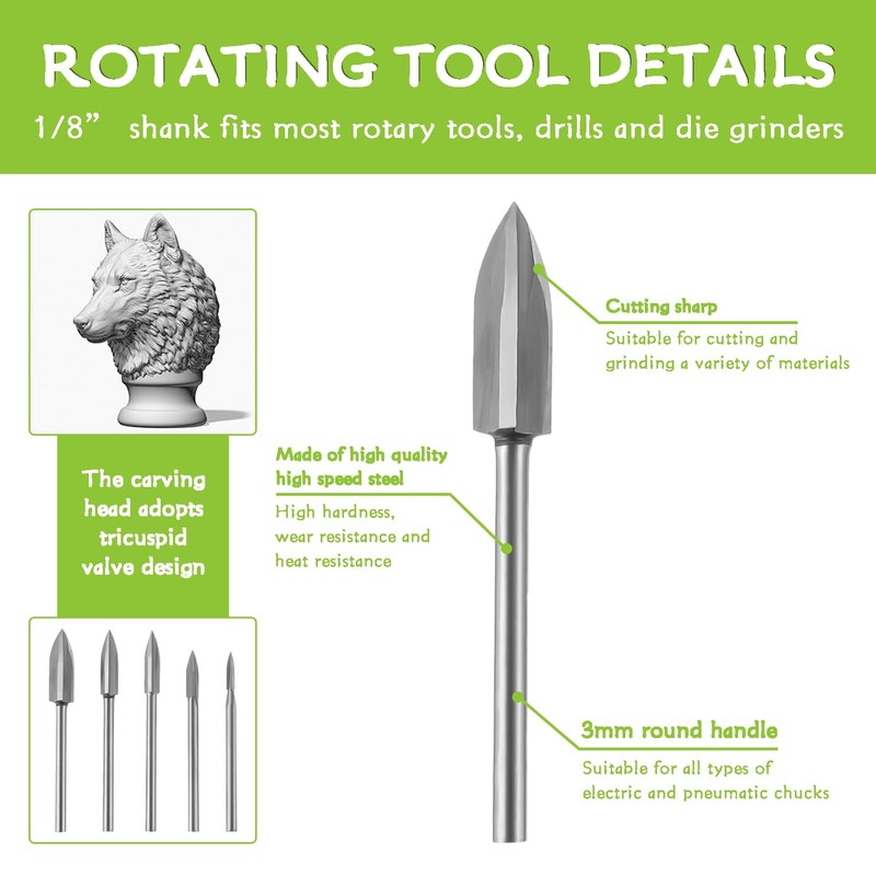 EPLZON Wood Carving Tools for Rotary HSS Tool 1/8” Shank