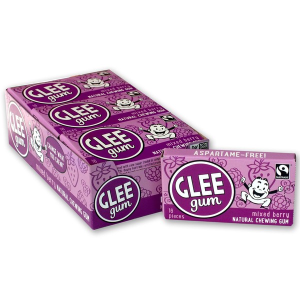 Glee Gum All Natural Mixed Berry Gum, Non GMO Project Verified, Eco Friendly, 16 Piece Box, Pack of 12