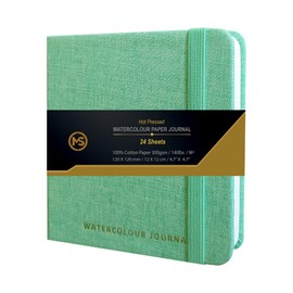 Watercolour Journal Hot Pressed 300gsm 100% Cotton Acid-Free Paper 24 Sheets (48 Pages) 12 X 12 CM / 4.7 X 4.7-InchSketchbook-Linen Fabric Cover