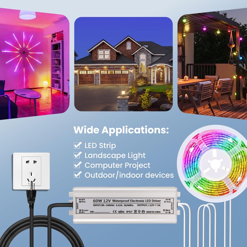 LED Driver 12V 60W Waterproof IP67 Power Supply Transformer 90V-240V