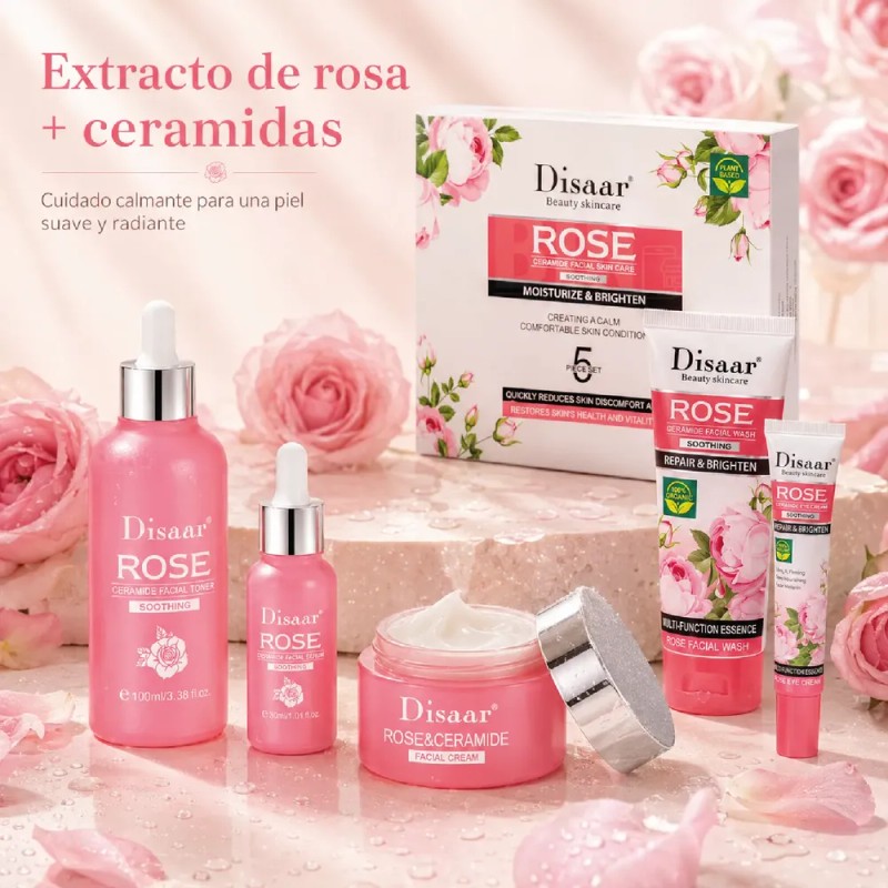 Crema Extracto Rosas. Ceramidas, Arrugas, Hidratante, 5 Pzs