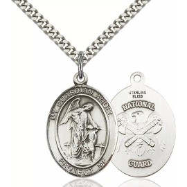 Bliss Sterling Silver Guardian Angel National Guard Medal Pendant Necklace 24"Chain