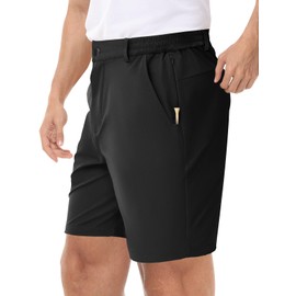 LUSHENUNI Men’s Golf Shorts Stretch Quick Dry 7” Lightweight Hiking Casual Dress Shorts Athletic UPF50+ with Zipper Pockets Black 30