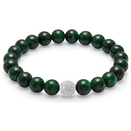 day.berlin Premium Women's Pearl Bracelet Stone, Natural Stone Bracelet with Genuine 8 mm Gemstones, Flexible Drawstring 18 cm Long, Hand-Knotted with Pave Zirconia Pearl, Silver-Plated, Rubber