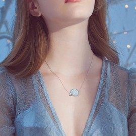 CUOKA MIRACLE Hedgehog Necklace Sterling Sliver Opal Hedgehog Necklace Hypoallergenic Cute Animal Pendant Hedgehog Gifts for Women