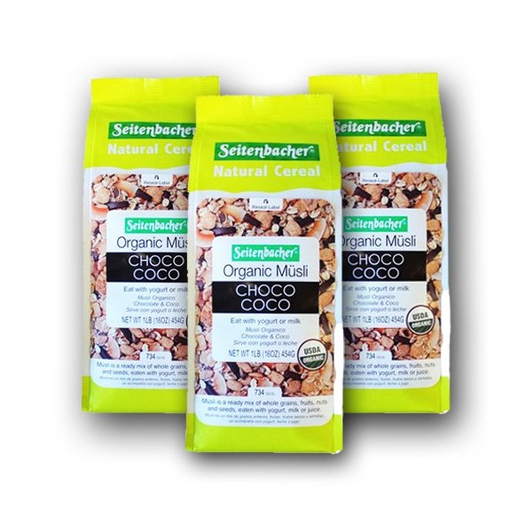 Seitenbacher Organic Choco Coco Muesli Cereals 1lbs. - 3 pack