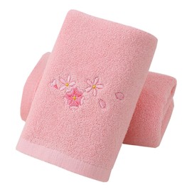Pidada Hand Towels Set of 2 Embroidered Floral Pattern 100% Cotton Absorbent Soft Decorative Towel for Bathroom (Cherry Blossom Pink)