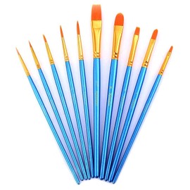 Zhu Ting Paint Brushes, 10pcs Paint Brush Set for Watercolor/Oil/Acrylic/Crafts/Rock & Face Painting(Blue)