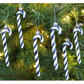 Christmas Concepts® Pack of 6-13cm Glitter Candy Cane Christmas Tree Decorations/Ornaments (Midnight Blue & White)