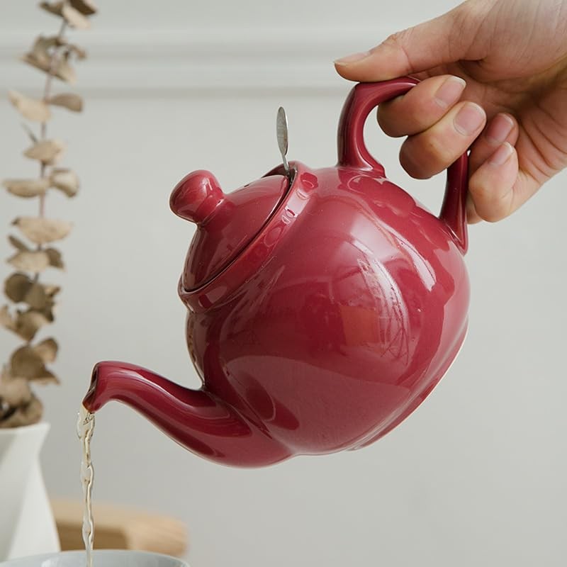London Pottery Farmhouse Teapot with Infuser, Ceramic, Carmine, 2 Cup