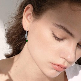 925 Sterling Silver Moon Earrings Vintage Retro Oxidized Crescent Moon Dangle Drop Shape Leverback Earrings with Birthstone for 12 Months Jewellery Gifts for Women, Sterling Silver