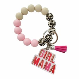 Girl Mom Gifts Girl Mom Keychain Wristlet Silicone Bead Keychain Bracelet Pink and Leopard Mama Key Chain Accessories