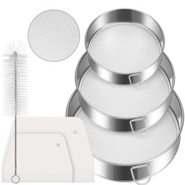 6 Pieces Tamis Flour Sieve Set 6/8/10 Inch Flour Sieve 60 Mesh Stainless Steel Round Sifter for Baking with Dough Scraper and Cleaner Brush